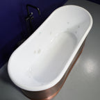 “SanSiro Marseille W59LA” 59 Inch “Water Jetted” Lightly Aged Solid Copper Shell French Bateau Bathtub with 3/4" Thick CoreAcryl Acrylic Interior
