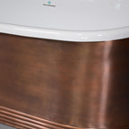 “SanSiro Marseille W59LA” 59 Inch “Water Jetted” Lightly Aged Solid Copper Shell French Bateau Bathtub with 3/4" Thick CoreAcryl Acrylic Interior
