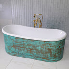 “SanSiro Marseille W73VG” 73 Inch “Water Jetted” Verdigris Aged Solid Copper Shell French Bateau Bathtub with 3/4" Thick CoreAcryl Acrylic Interior
