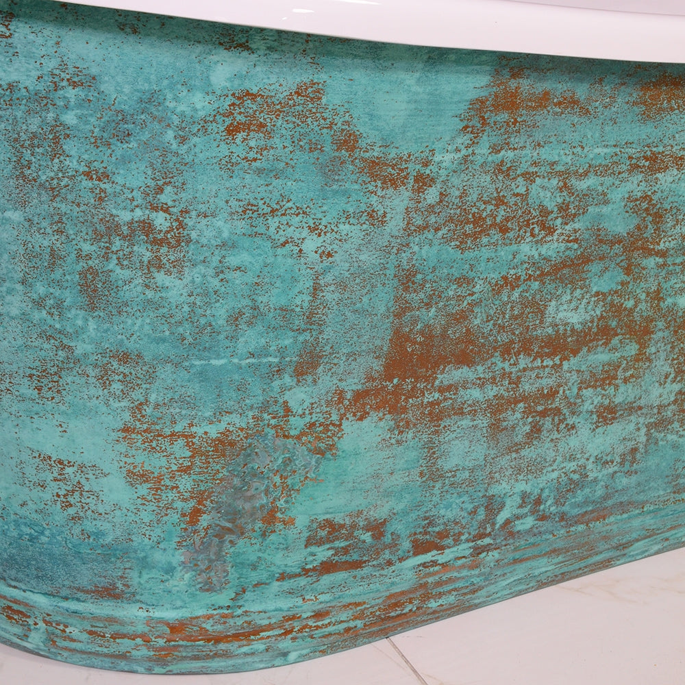 “SanSiro Marseille W73VG” 73 Inch “Water Jetted” Verdigris Aged Solid Copper Shell French Bateau Bathtub with 3/4" Thick CoreAcryl Acrylic Interior