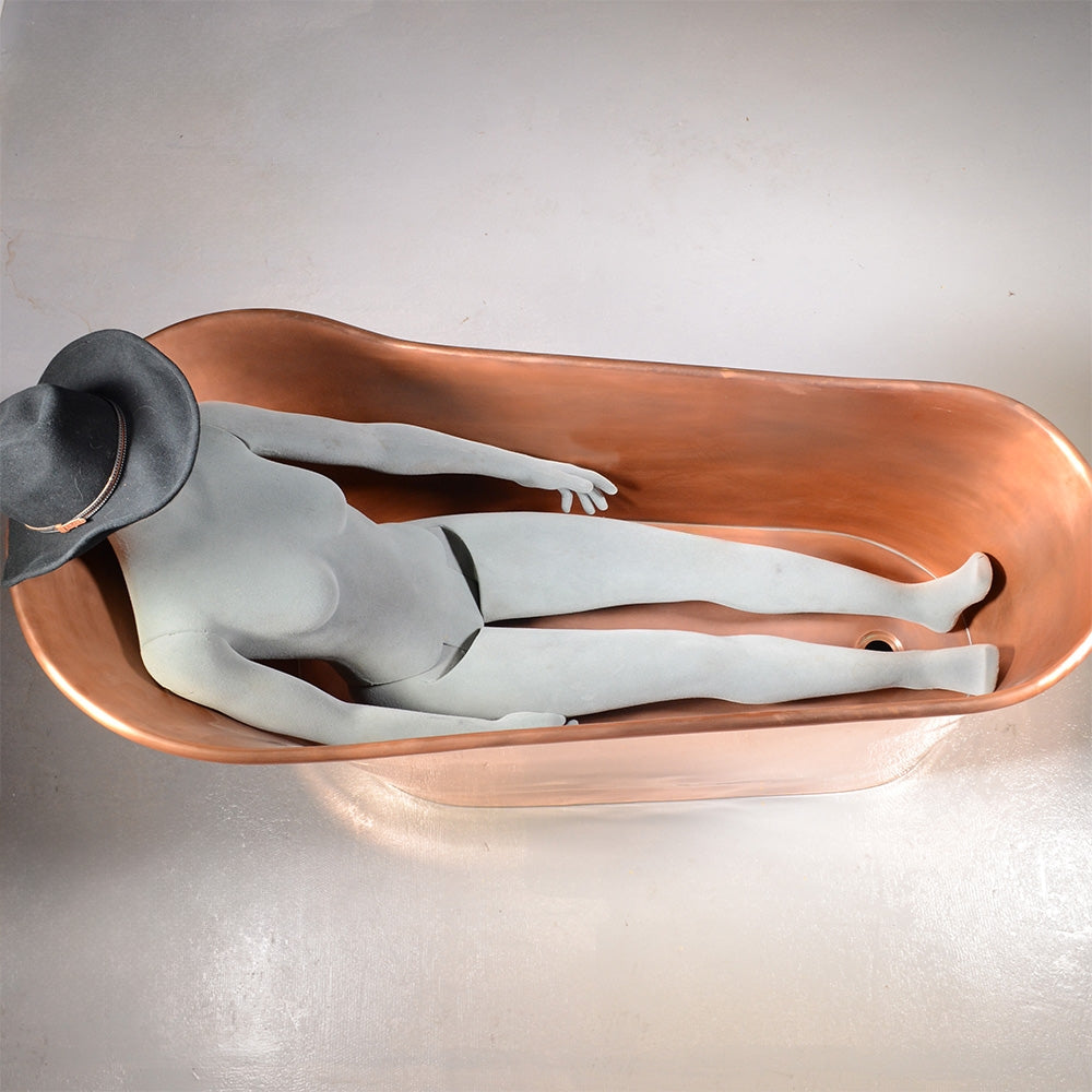 “SanSiro Wild West 59PCAir ” 59 inch “Warmed Air Jetted” Pure Copper Freestanding Single Slipper Pedestal Bathtub with Mirror Polished Exterior and Light Aged Interior