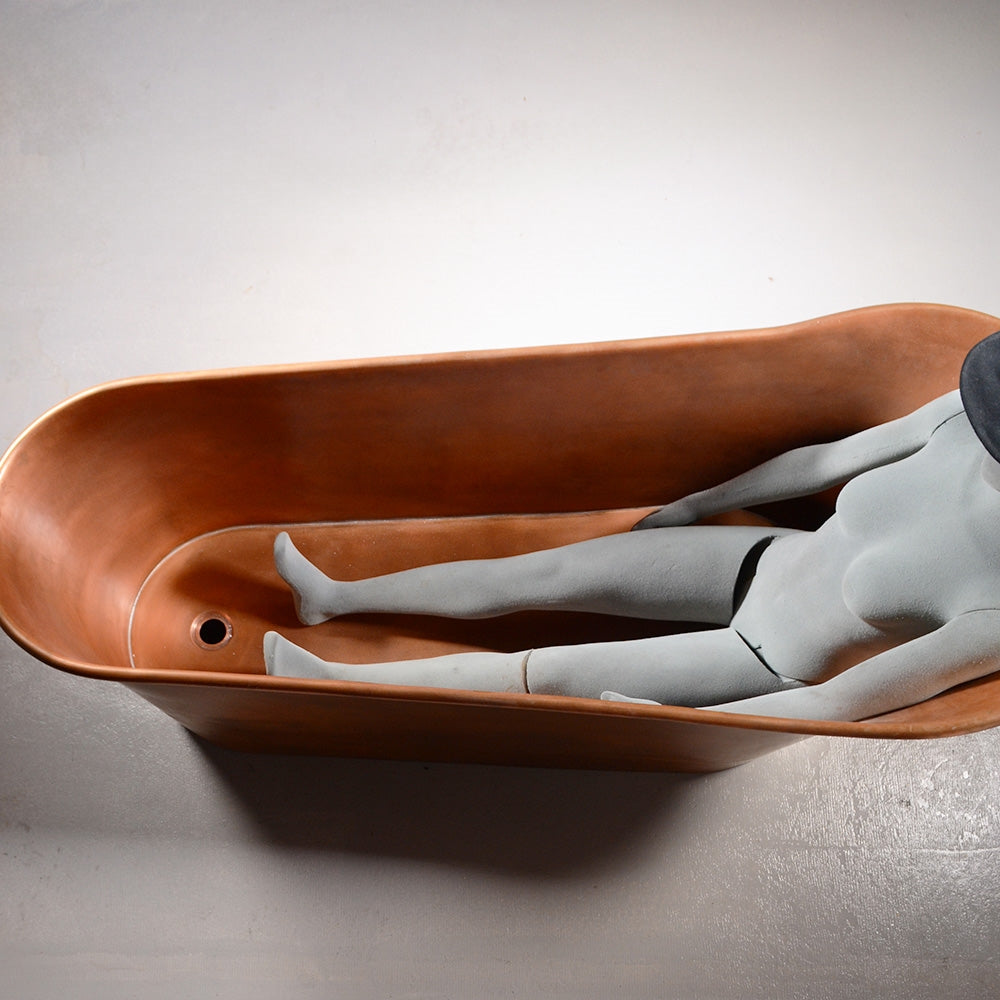 “SanSiro Wild West 67LA ” 67 inch “Soaker” Pure Copper Freestanding Single Slipper Pedestal Bathtub with Lightly Aged Finish