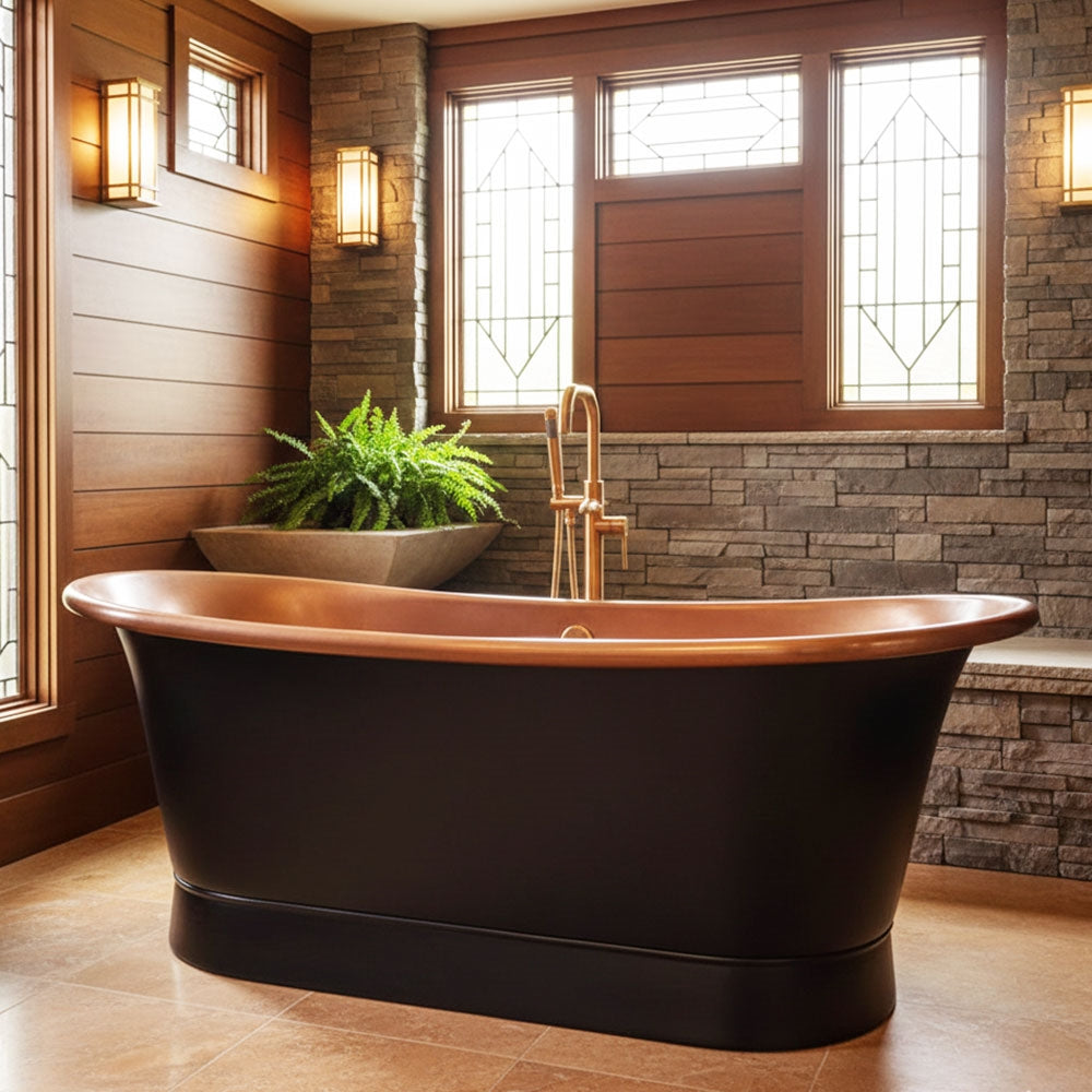 SanSiro Cognac 73BK, 73-inch copper tub with satin black finish