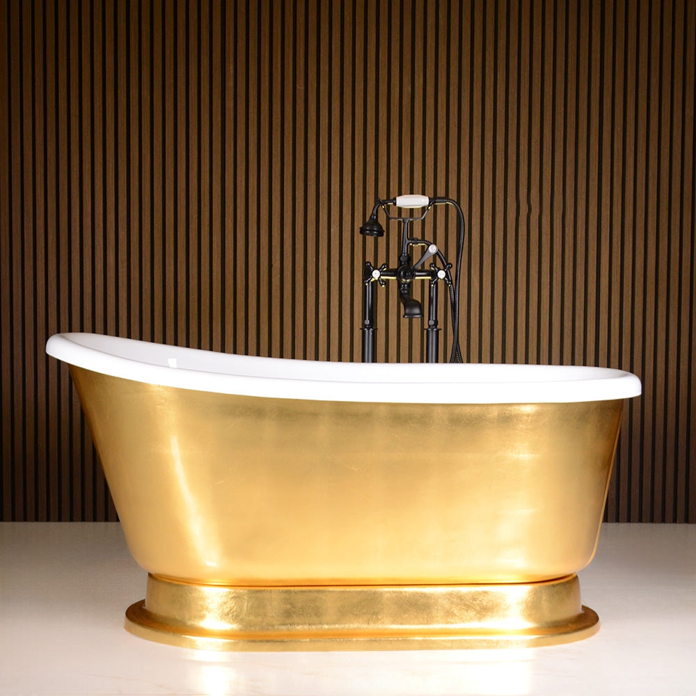 Calypso Iris 54UGLPD, 54-inch pedestal tub with umber washed gold leaf finish