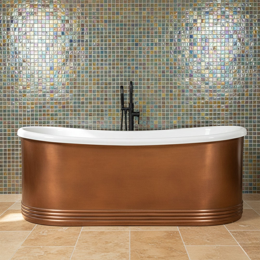 SanSiro Biarritz S73LA, 73-inch jetted copper tub with lightly aged finish