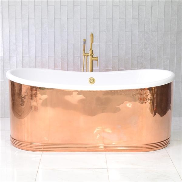 SanSiro Biarritz S59POL 59 InchHydro-Spa Jetted Mirror Polished Copper  Shell French Bateau Bathtub with CoreAcryl Acrylic Interior